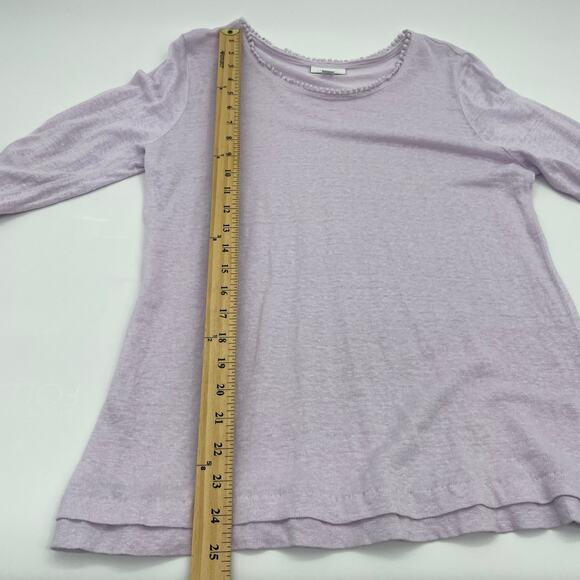 J. JILL Womens Love Linen Shirt Size M Lavender Textured Knit 3/4 Sleeve Pom Pom - Picture 6 of 6